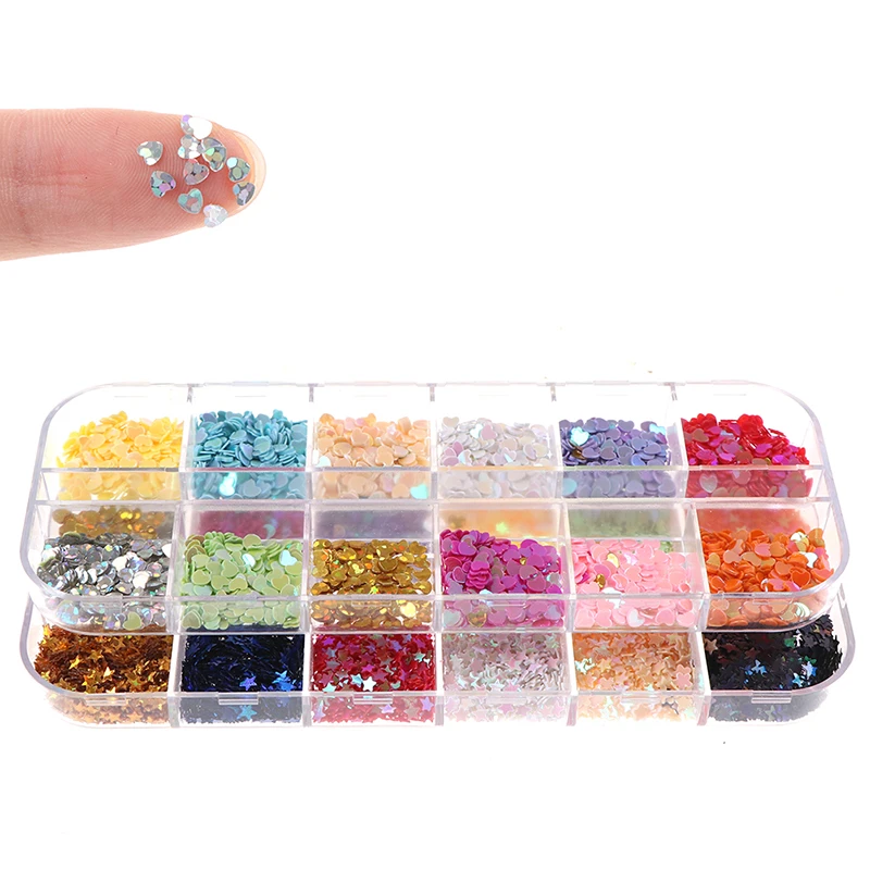 

12 Colors Glitter Holographic Pentagram Heart Stars Sequin Nail Art DIY Decals