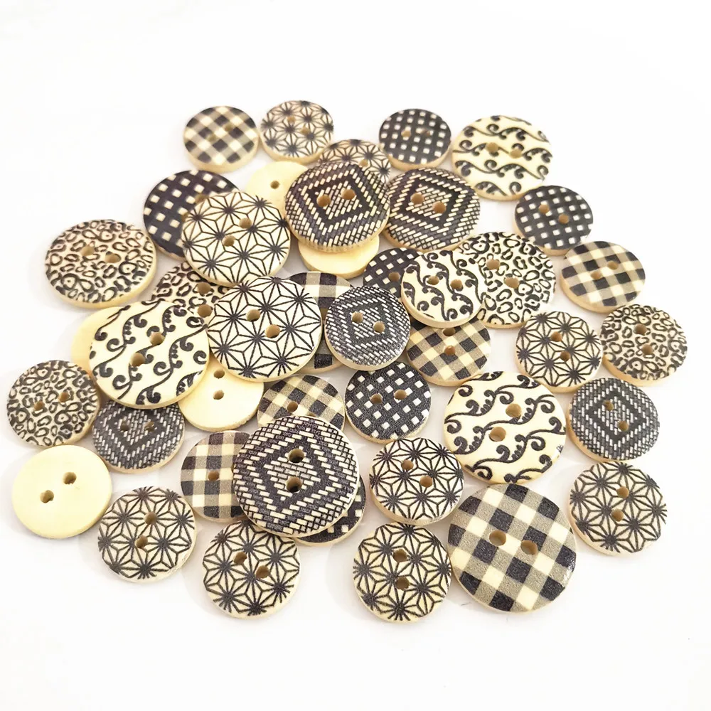 100 шт 15 мм и 20 Смешанные натуральные круглые деревянные кнопки для скрапбукинга