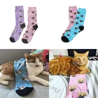 Носки на заказ, мужскиеженские мужские носки с 3D принтом кота, повседневные забавные Необычные носки сделай сам с персонализированным фото логотипом, длинные носки для домашних животных, подарки
