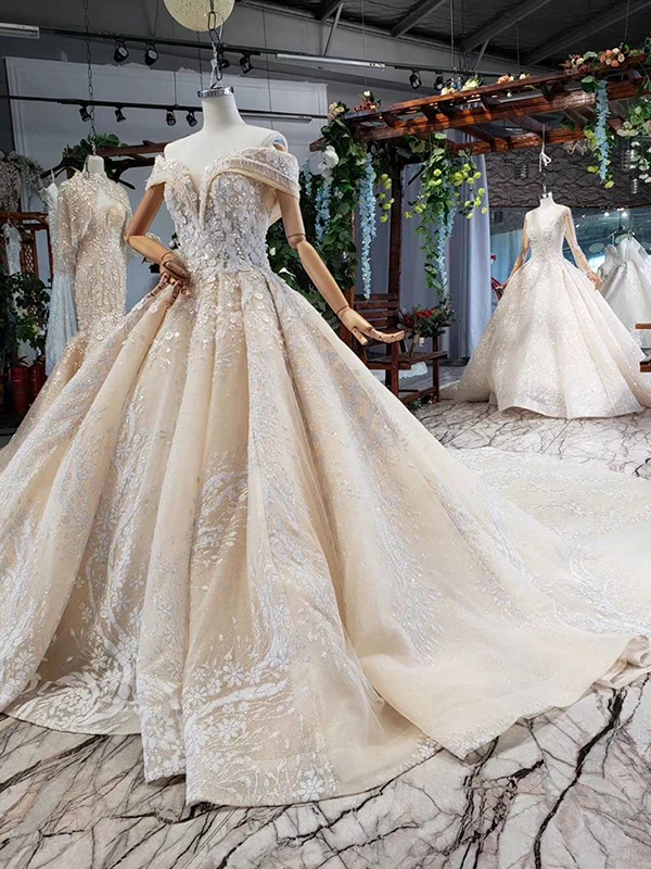 as picture HTL762 бальное платье, свадебное платье с лифом с сердечками и короткими рукавами, кружевное свадебное платье на спине, роскошное платье для свадьбы - Цвет: as picture
