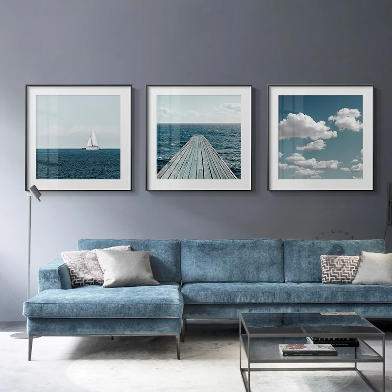 Простая Красивая пейзажная картина голубое море небо пляжный отдых плакат