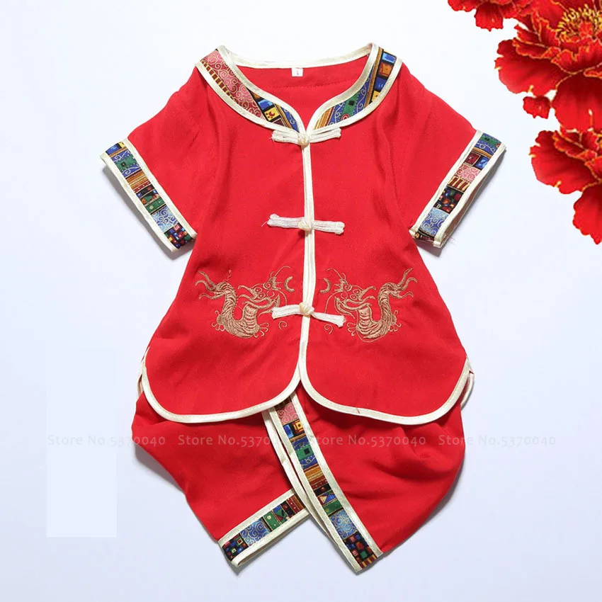 Китайский традиционный ханьфу для новорожденных мальчиков футболка Топы штаны