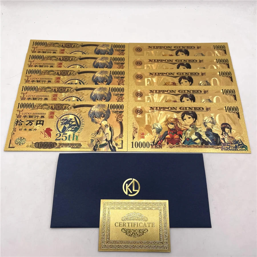 5 designs japanese anime gold plastic card collectibles classic manga e v a banknote memory tickets souvenir prop money gift free global shipping