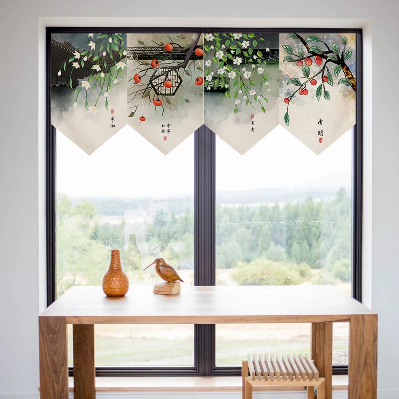 

New Chinese Kitchen Curtain Short Curtain Shop Partition Decoration Japanese Curtain