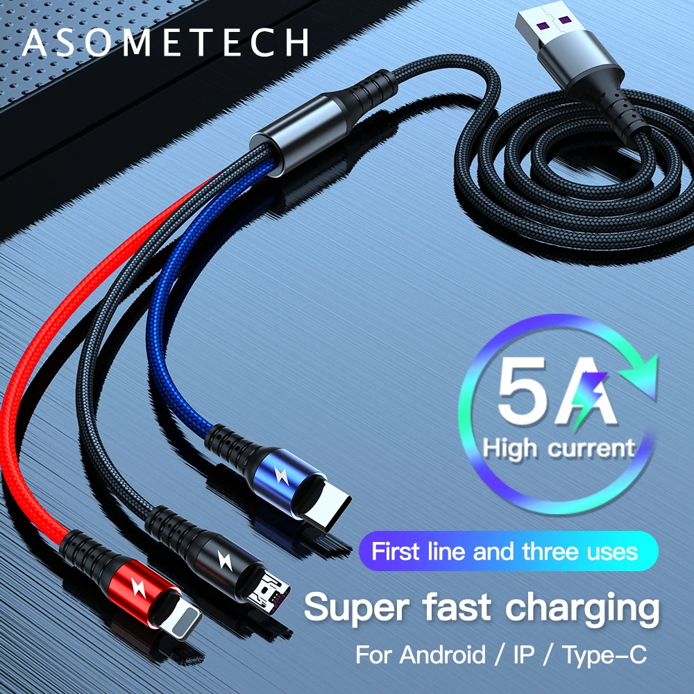 USB кабель 3 в 1 для Huawei iPhone 11 Pro Max 2 Сверхбыстрый зарядный 8 Pin Micro Type C Xiaomi|Кабели