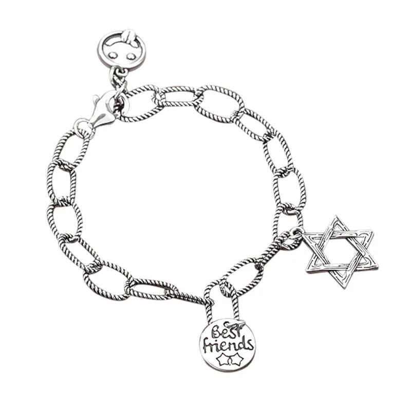 

Retro Cool 925 Sterling Silver Bracelet Women's Simple Fashion Stars Hollow Woven Chain Silver Jewelry Wholesale