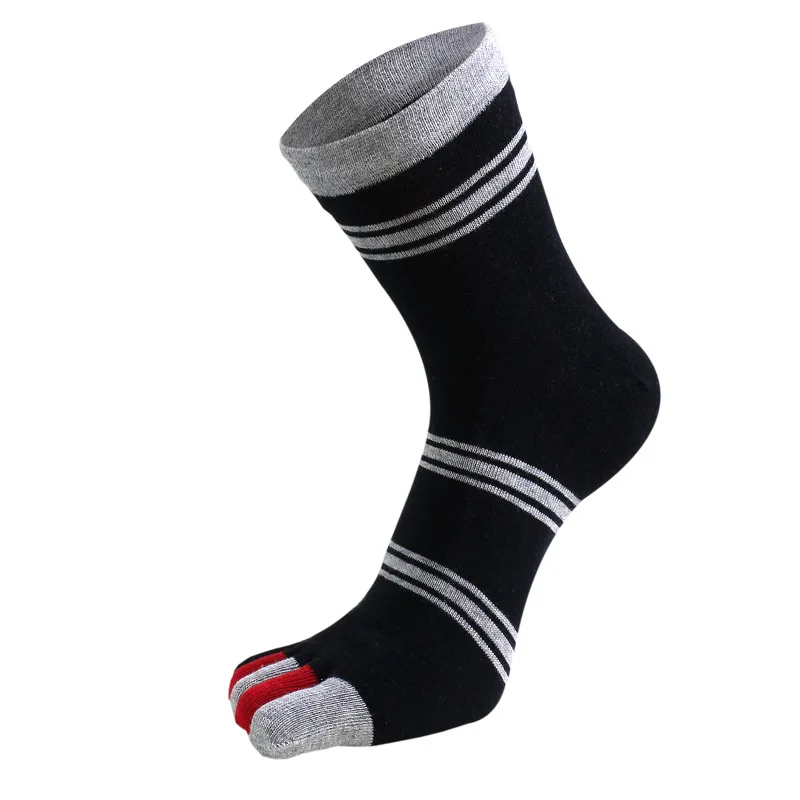 Мужские носки с пятью пальцами креативные Лоскутные Полосатые дышащие милые