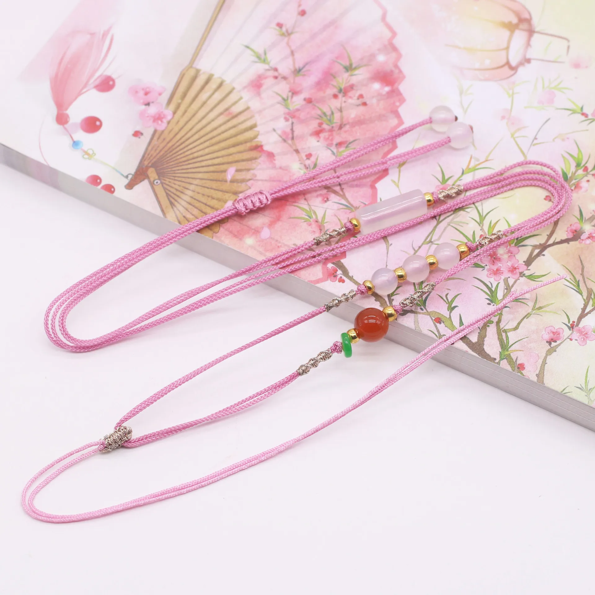 5Pcs/Lot Hand-woven  jade agate pendant lanyard mambo rope sweater chain lanyard homemade jewelry DIY materials adjustable