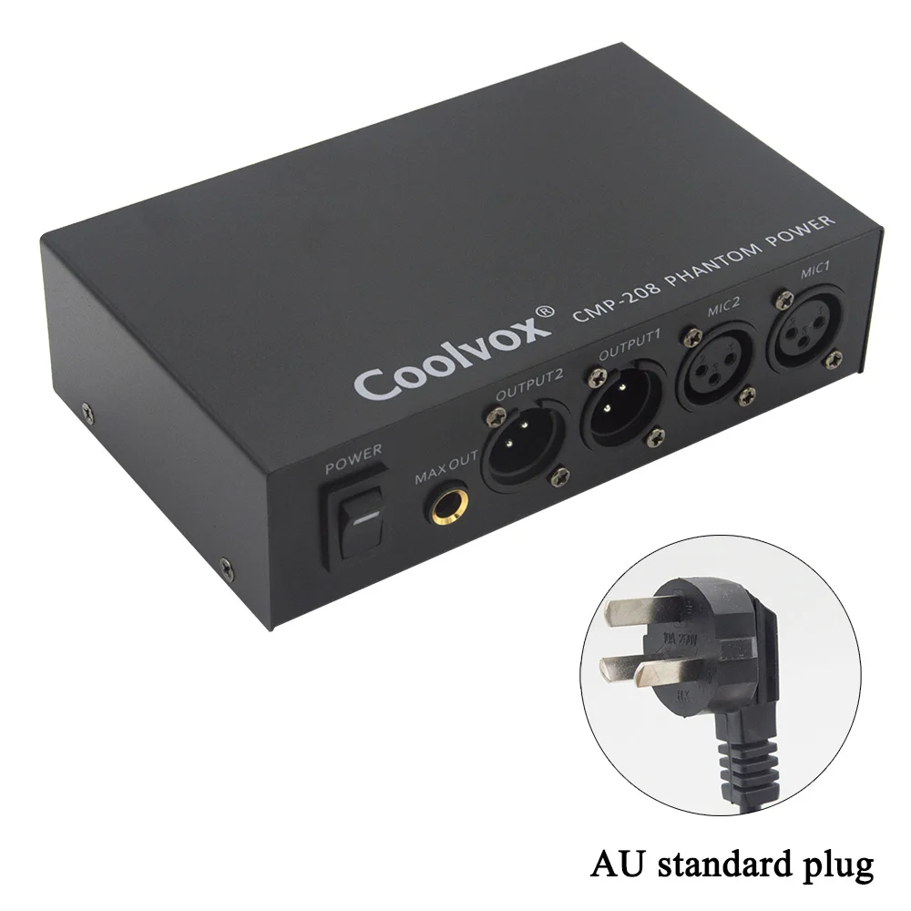 AU standard Coolvox профессиональный DC 48v двойной смешанный внешний фантомный источник питания для конденсаторных микрофонов оборудование для записи музыки 100 V-250 V - Цвет: AU standard