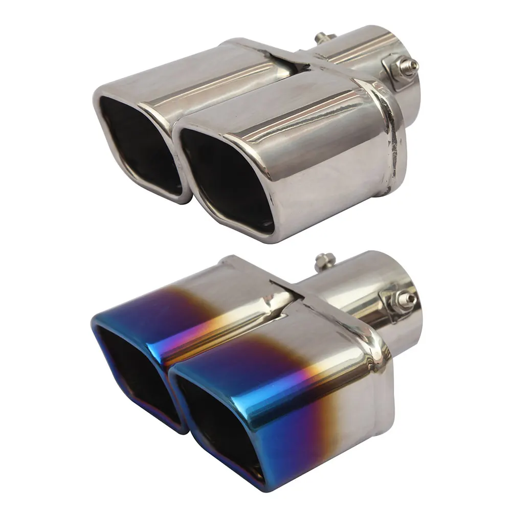 Car Dual Exhaust Tip 2.5 inch Inlet Bolt-on Square Slant Cut Stainless Steel Exhaust Tailpipe Muffler Tip Universal