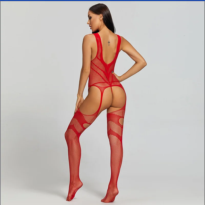Сексуальные красные стринги для девушек прозрачные цельные чулки в сеточку