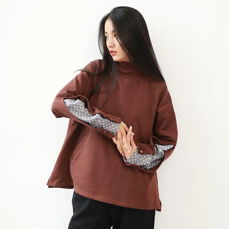 Женская толстовка большого размера Johnature осенне-зимние пуловеры с длинным