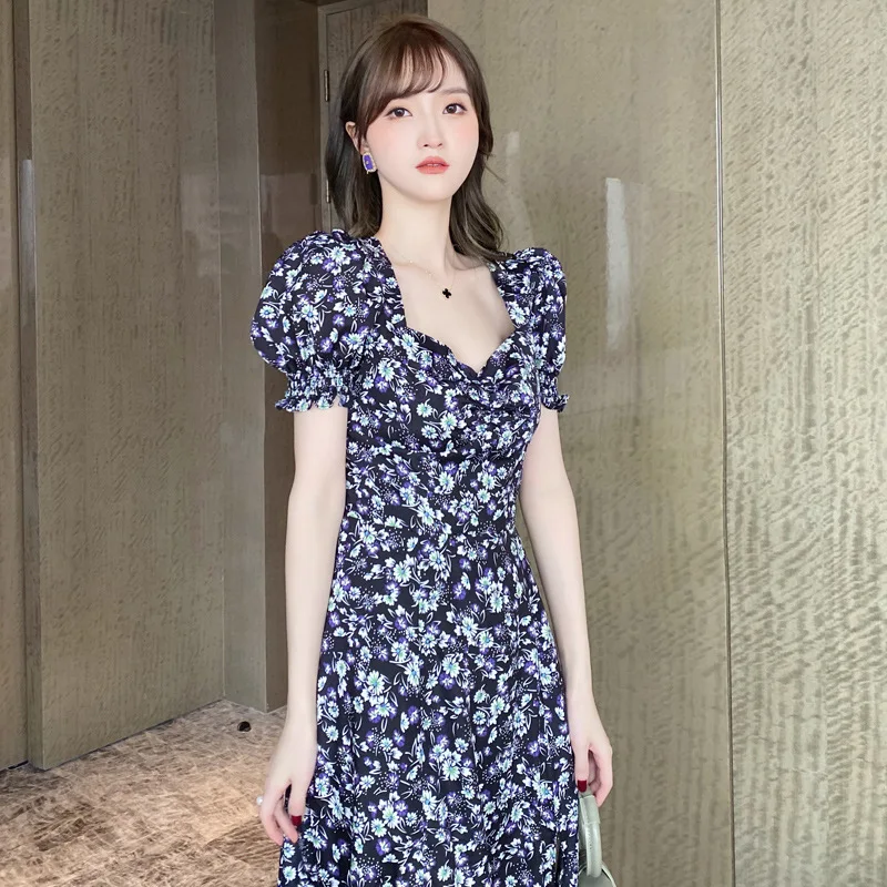 

Женское офисное платье до колена, летнее платье в стиле ретро с рукавами-пузырьками и ромашками, без рукавов, 2020