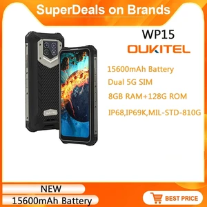 oukitel wp15 dual 5g ip68 waterproof rugged smartphone 15600mah 6 52 octa core 8gb128gb 48mp triple camera android 11 nfc