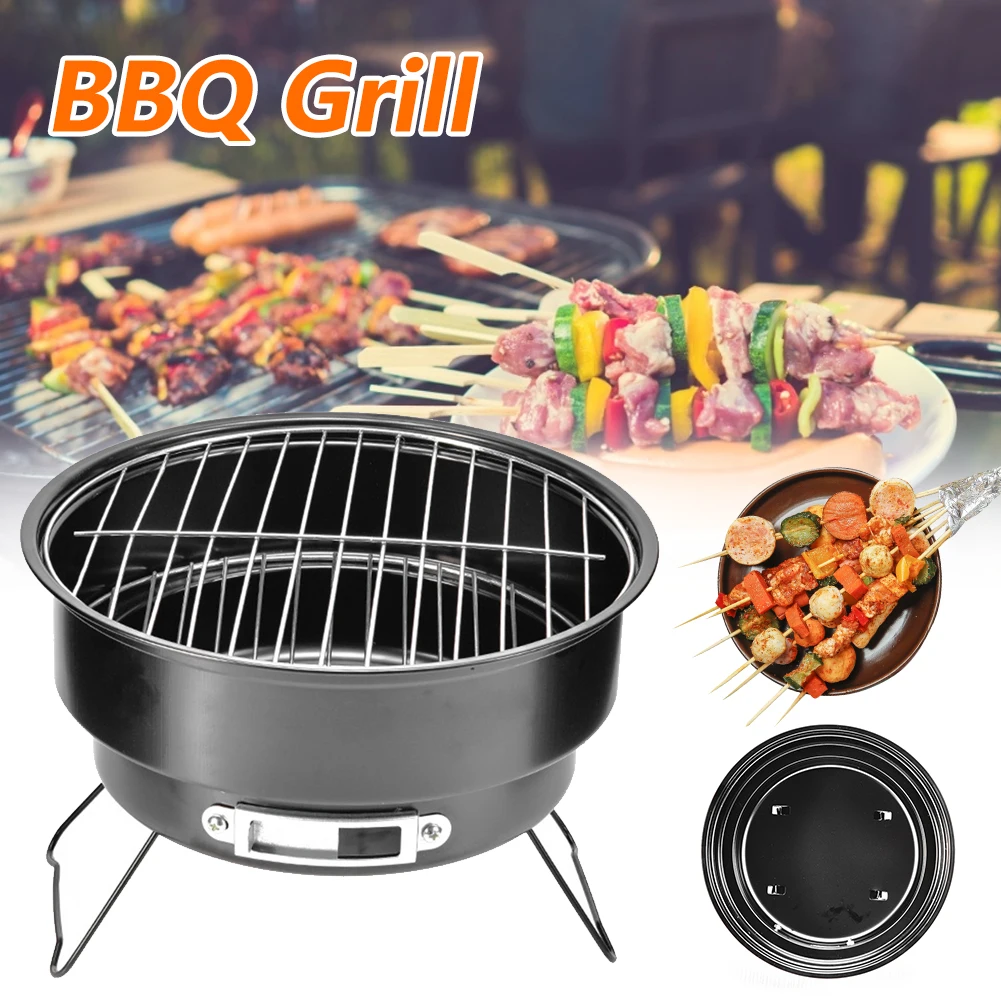 

Portable BBQ Grill Non-stick Surface Folding Barbecue Charcoal Grill Round Outdoor Camping Picnic BBQ Tool for Family Party