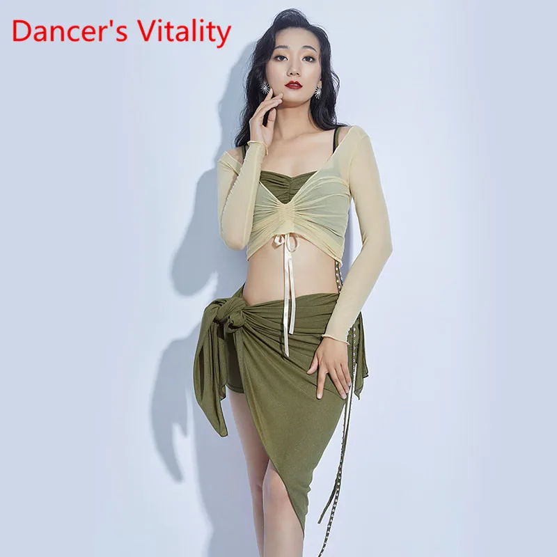 Женский костюм для танца живота тренировочный из 4 предметов топ с длинными