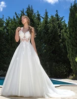 elegant vestidos de novia see through wedding dresses 2021 a line scoop tulle appliqued cheap boho wedding gown bridal dresses