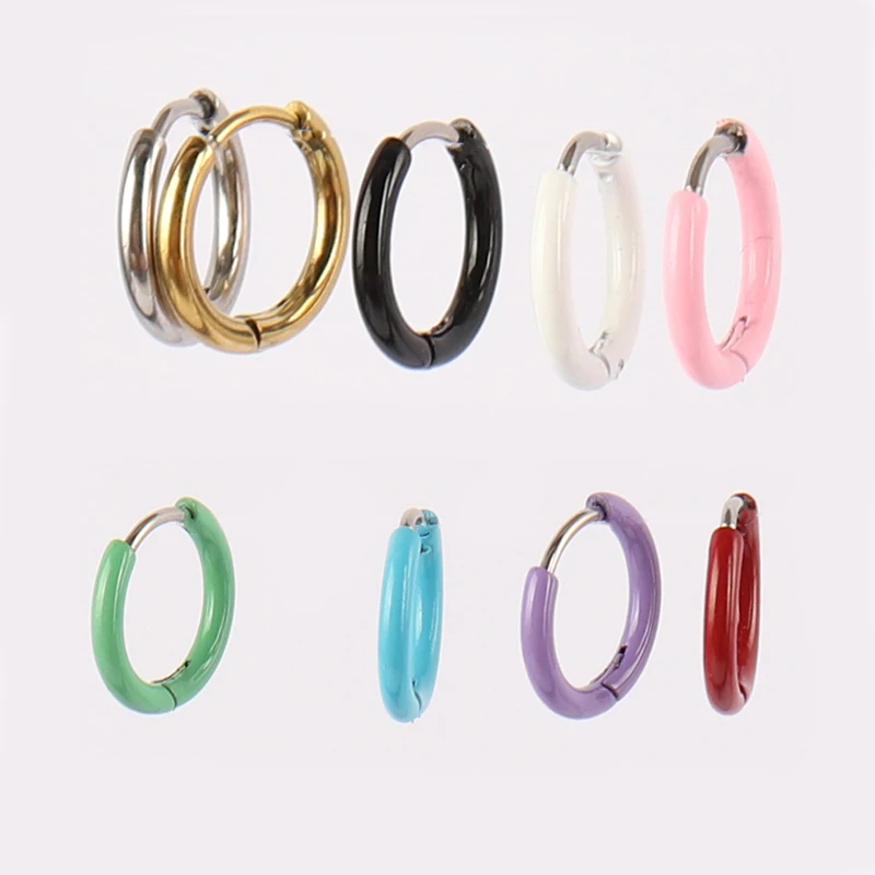 Stainless Steel Earrings Small Woman Thick Hoop Earrings For Women Earrings Round Circle Earring Colour Earring Men Hoop Jewelry