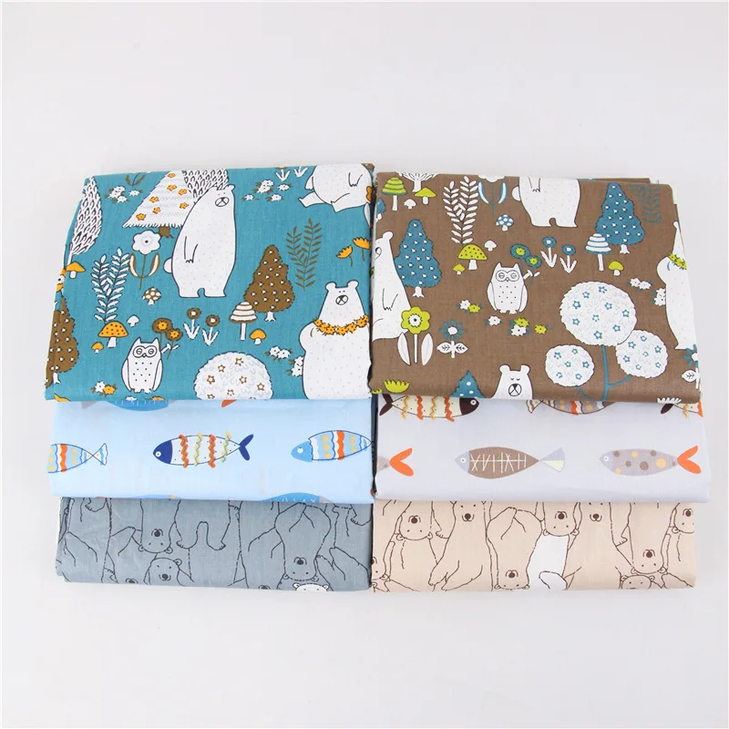 

6pcs 50cm*40cm Twill Thin Patchwork 100% Cotton Fabric Forest Floral Series Blue Charm Quarters Bundle Sewing DIY Handmade Cloth