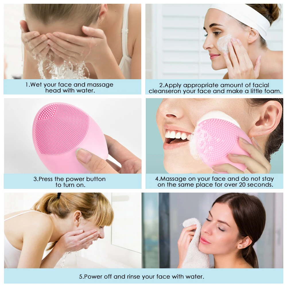 

Facial Cleansing Brush Face Cleansing Brush Electric Facial Massager Silicone Brush Cleaner Sonic Vibration Deep Pore Cleaning
