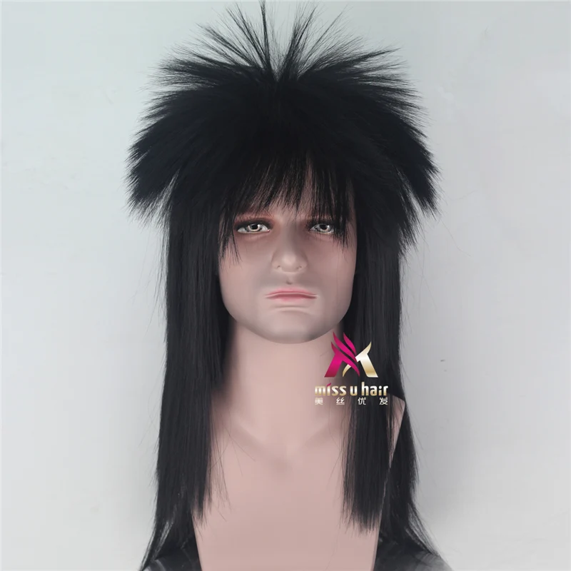 Парик мужской металлический в стиле 80-х 90-х черно-коричневый белый | Тематическая