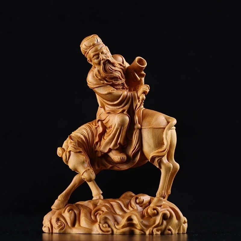 

Boxwood 15CM Zhang Guolao Sculpture Wood Chinese Mythological Figures Eight Immortals God Home Decor