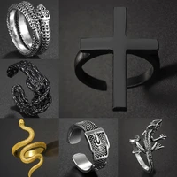 opening vintage silver color punk dragon rings for men women biker rock adjustable ring gothic cool valentines day jewelry gift