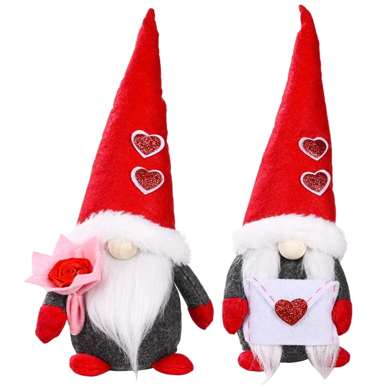 

2pcs Valentines Day Gnome Plush Mr and Mrs Scandinavian Tomte Elf Decorations Heart Flower Swedish Gnomes Dwarf Figurine