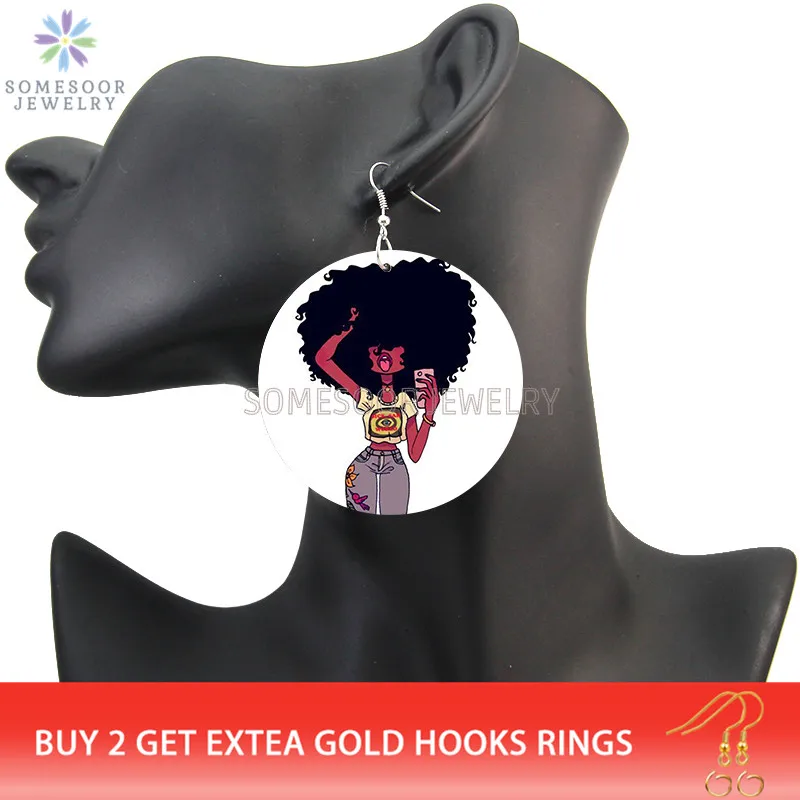 SOMESOOR черный афро девочка рок деревянных серьги в виде капель африканском стиле
