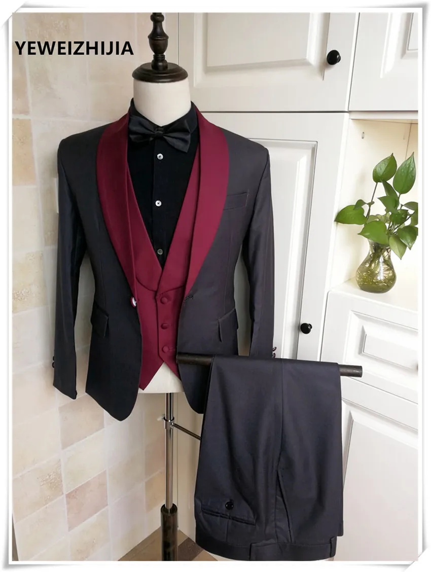 New men's wedding party LAPEL SUIT bridegroom best man tuxedo performance suit jacket pants vest three piece set