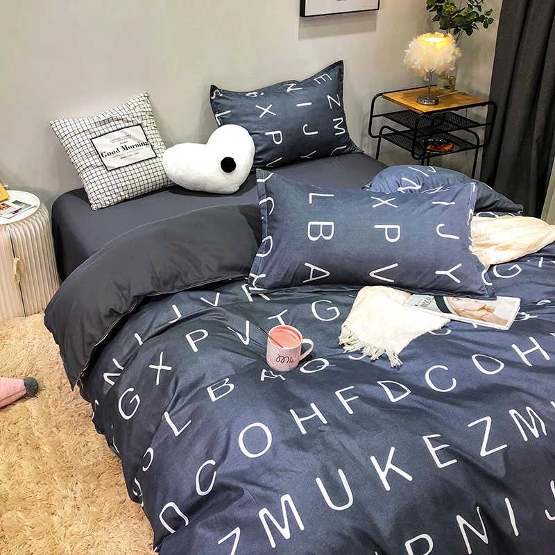 Home Textile Grey Letters Family Child Bedding Set 3-4pcs Single Full Queen King Size Duvet Cover Bed Sheet Pillowcase | Дом и сад