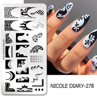 Трафареты NICOLE DIARY для стемпинга ногтей, пластины для французского маникюра с волнистыми цветами, черные и белые