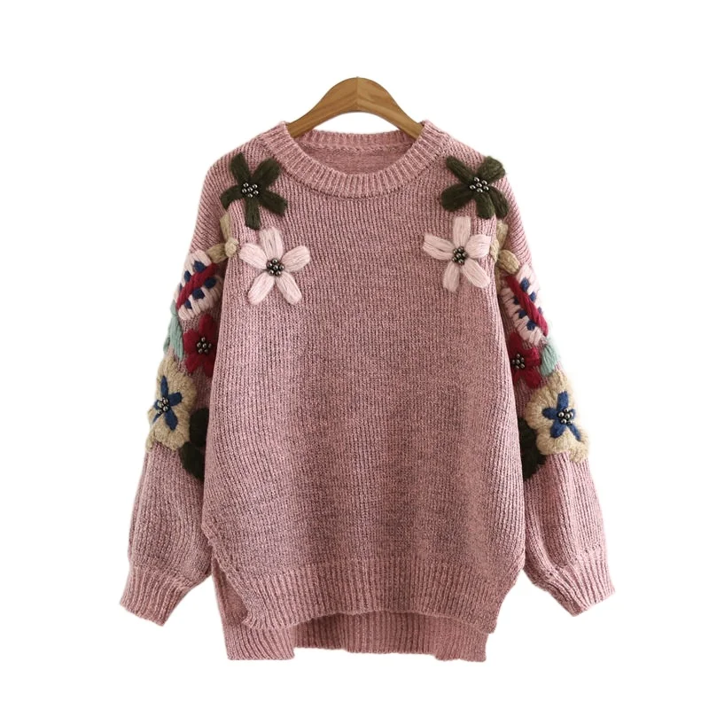 New Style Retro Knitted O-Neck Flower Embroidery Long Sleeved Sweater 2020 Winter Jacquard Sweater Pullover 2058428