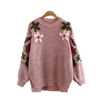 new style retro knitted o neck flower embroidery long sleeved sweater 2020 winter jacquard sweater pullover 2058428