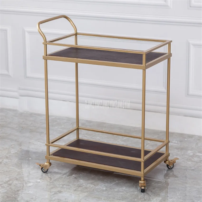 Обеденная тележка для отеля с колесами двухслойная железная рама стол вина