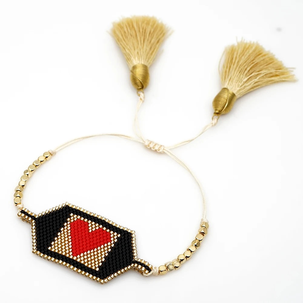 Go2boho MIYUKI Joyeria браслет для женщин Love Pulseras Mujer 3D браслеты с сердечками богемные Цветочные кисточки ювелирные изделия ручной работы - Окраска металла: MI-B190509B  heart