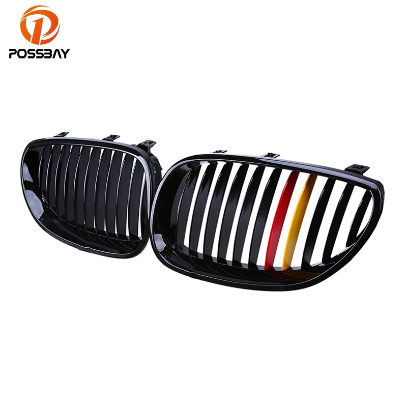 POSSBAY Racing Grille Gloss Black Red Yellow Germany Flap Grilles for BMW E60 Sedan E61 Touring 2003-2010 Front Center | Автомобили и