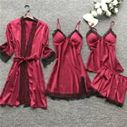 Пижамный комплект женский из 4 предметов, кружевной топ и штаны, одежда для сна, домашняя одежда для сна, сексуальный Шелковый Атласный халат, ночная рубашка 3XL