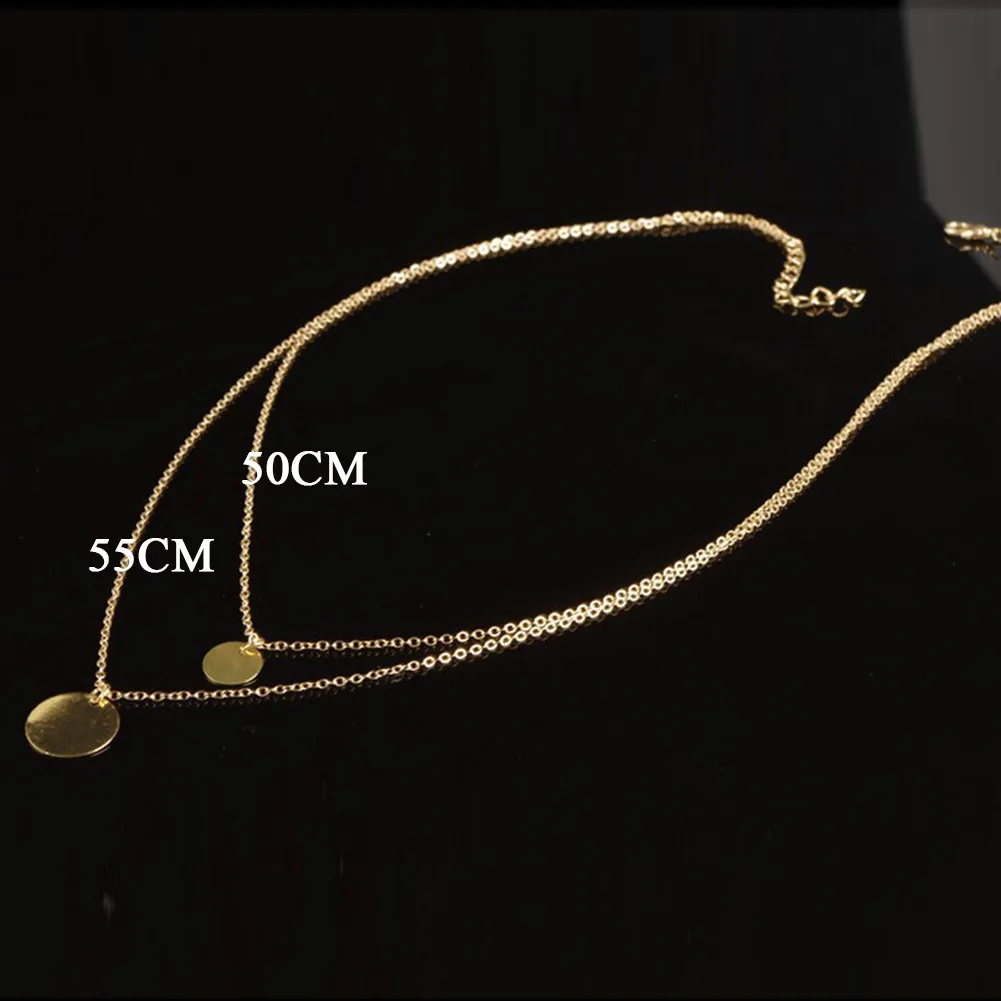

Alloy Double Layer Round Disc Pendant Necklace Gold Color Chain Charm Necklace For Women Jewelry Women Sequins Clavicle Chain