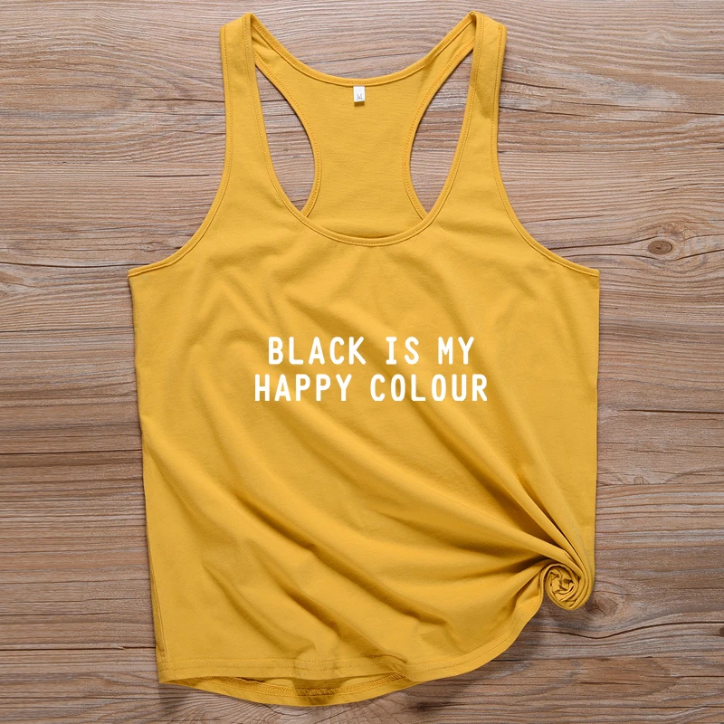 Black Is My Happy Color Womens Slogan Tank Tops Feminist Tee Shirts Vintage Melanin T Shirt Harajuku Casual Tanks Tumblr | Женская