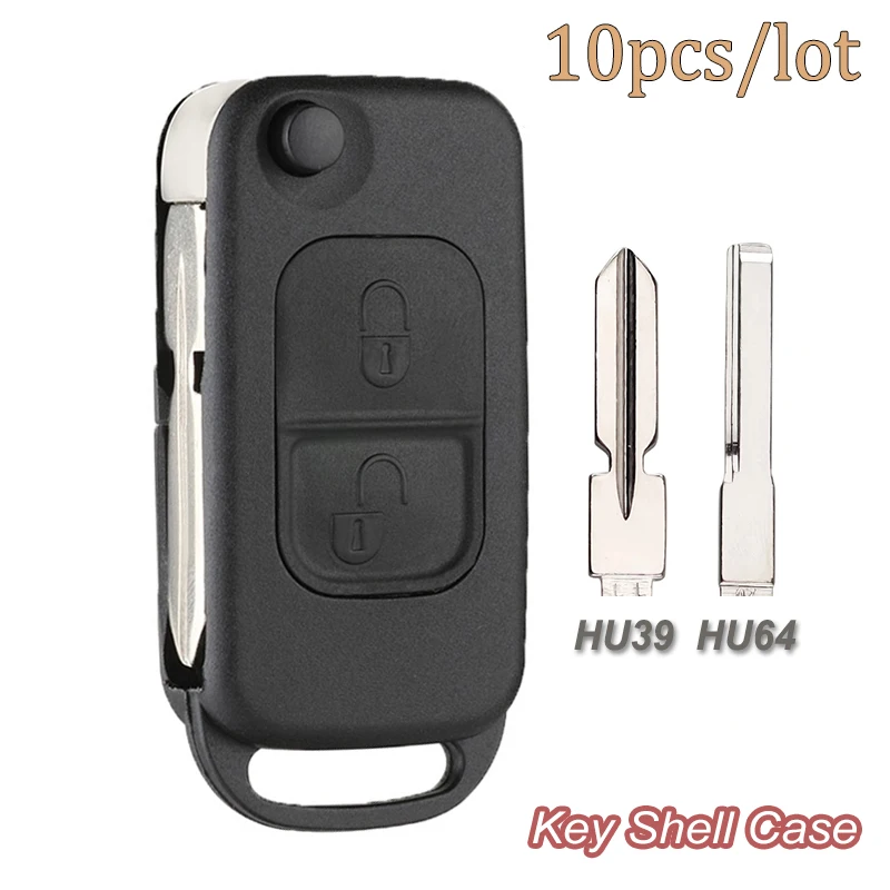 

KEYECU 10pcs Flip Folding Car Case Remote Key Shell For Mercedes Benz SLK E113 A C E S W168 W202 W203 HU64 Blade 2 Button