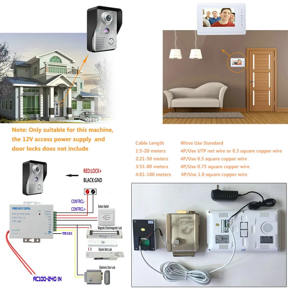 Video Intercom Doorbell 7 Inch LCD Wired Door Phone System Visual Indoor Monitor 700TVL Outdoor IR Camera Support Unlock | Безопасность
