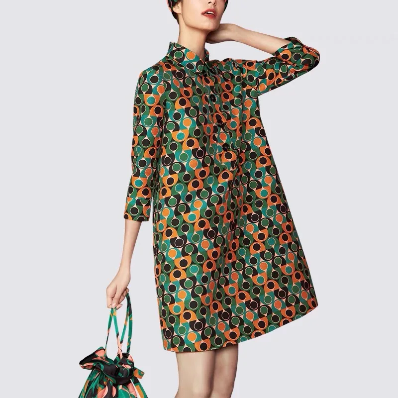 

Женское офисное платье в горошек, Элегантное повседневное свободное платье с отложным воротником и рукавом три четверти, лето 2021