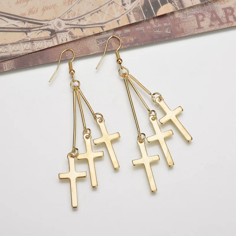 

European and American fashion cross Tassel Earrings are specially made for golden women from jewelry fashion alliance