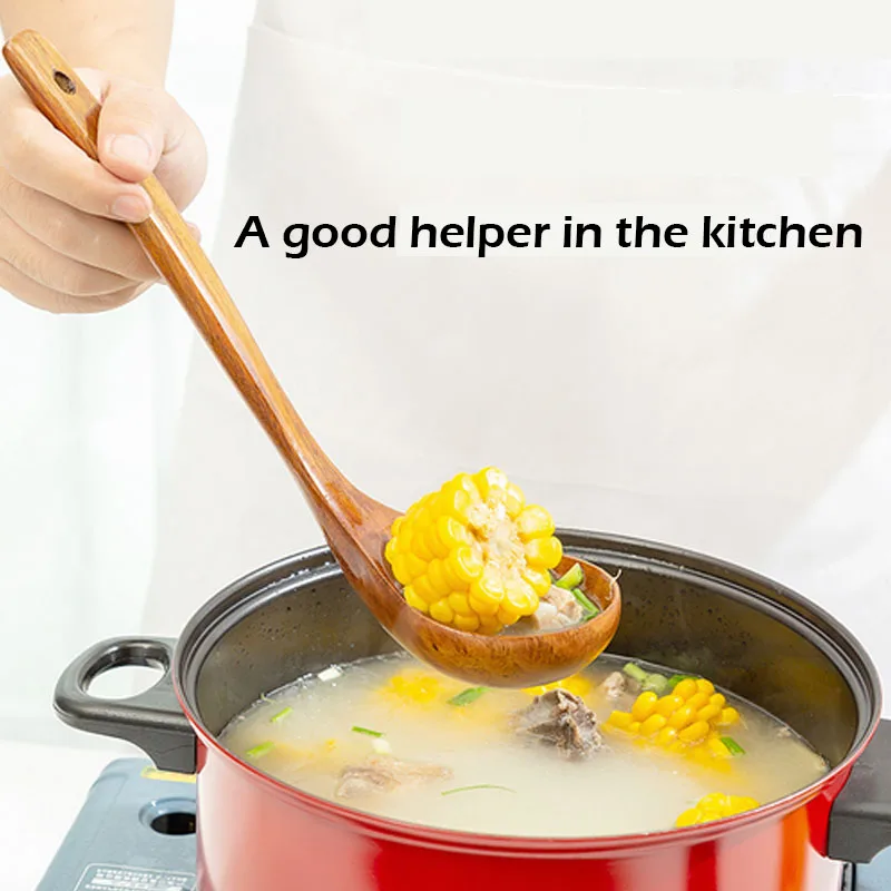 

1PC Kitchen Long Handle Wooden Spoon Dessert Rice Soup Spoon Teaspoon Cooking Spoons Wood Spoon Kitchen Accessories Home Gadgets