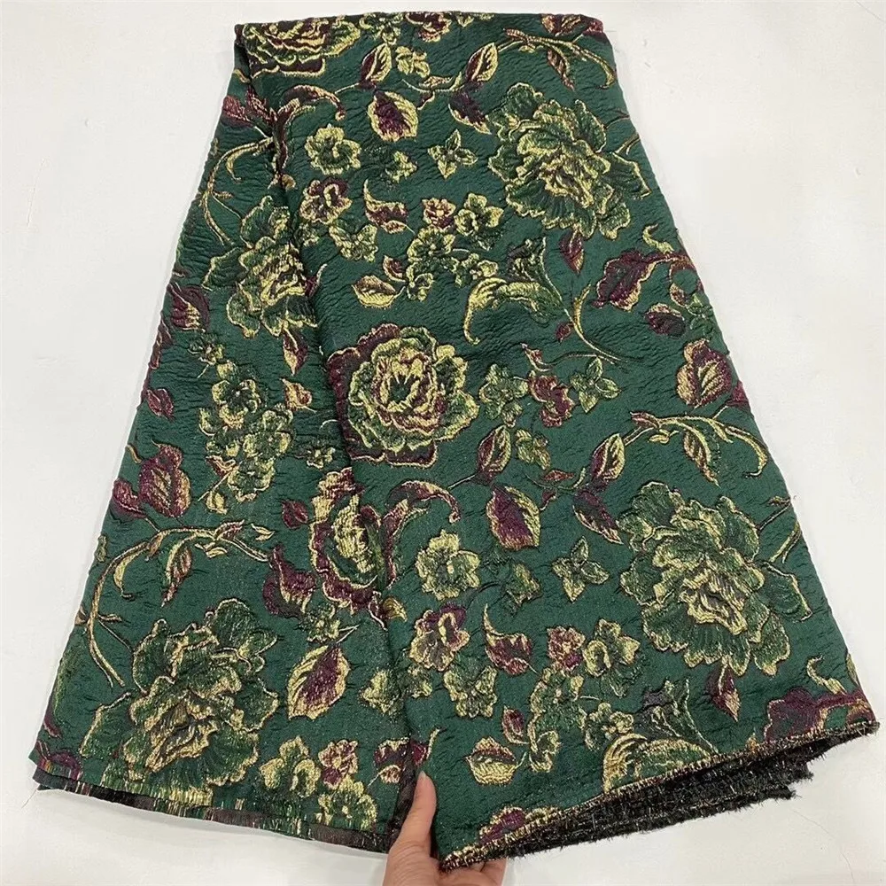 

2021 Green Brocade Jacquard Fabric African Flora Damask Lace Material Flower Cloth Patchwork Tissus Telas For Party Dress PJZ26