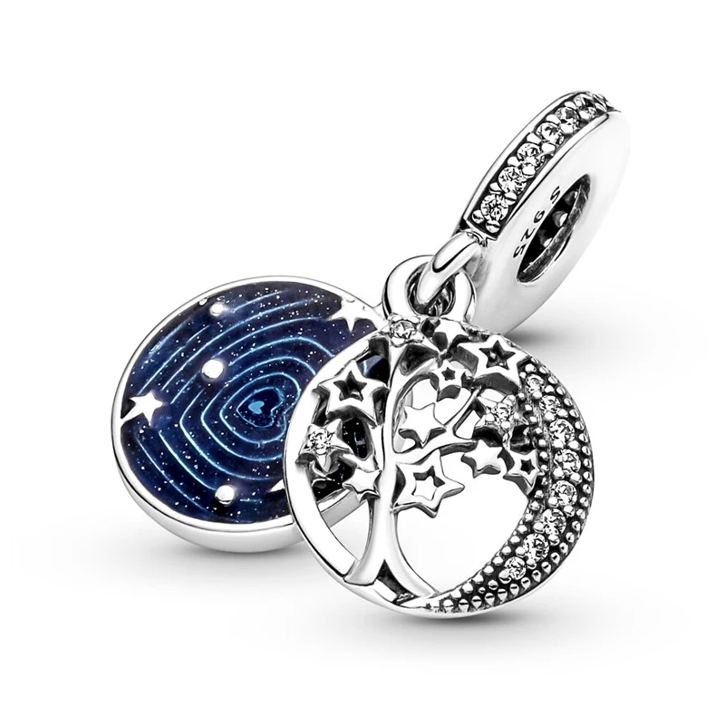 

100% 925 sterling silver blue star and moon pendant beads suitable for original Pandora bracelets to make fashion jewelry gifts