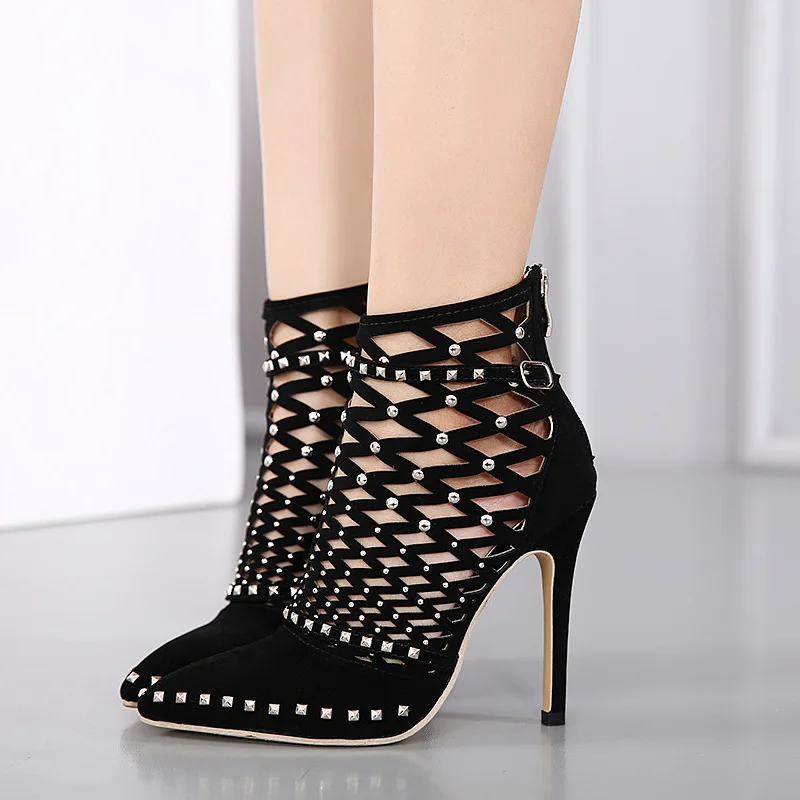

DDYZHY 2021 Gladiator Roman Sandals Summer Rivet Studded Cut Out Caged Ankle Boots Stiletto High Heel Women Sexy Shoes Pumps 42
