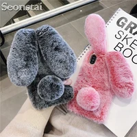 plush warm phone case for iphone xs max xr x 11 pro max rabbit ears furry fluffy fur cover for iphone 6 6s 7 8 plus cases
