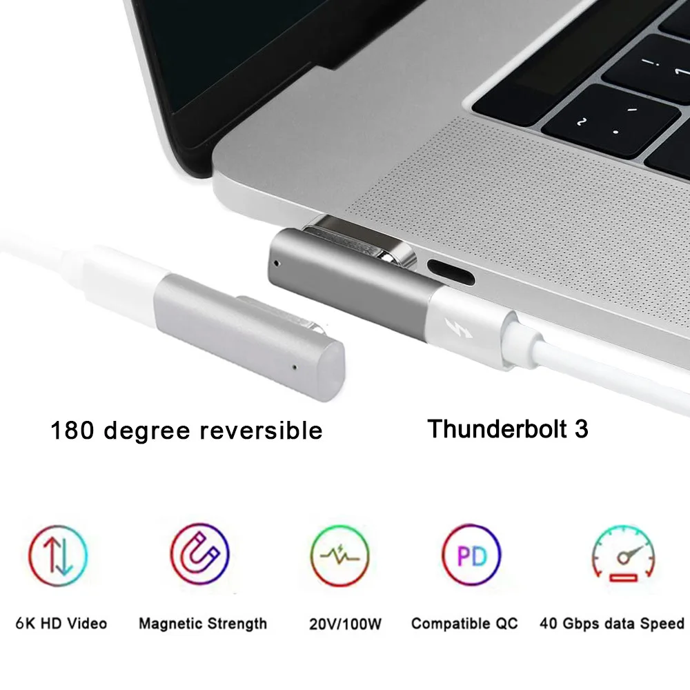 24-контактный магнитный USB C адаптер для зарядки Macbook Конвертер адаптера для Macbook / Matebook Thunderbolt 3 Магнитный включатель.